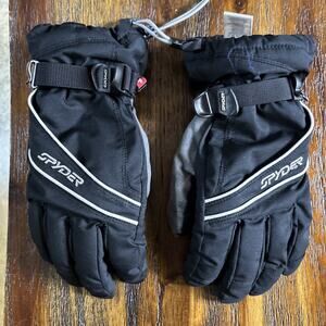 Spyder Ski Snowboard snow Gloves Black Size L waterproof elastic pulls Clean!